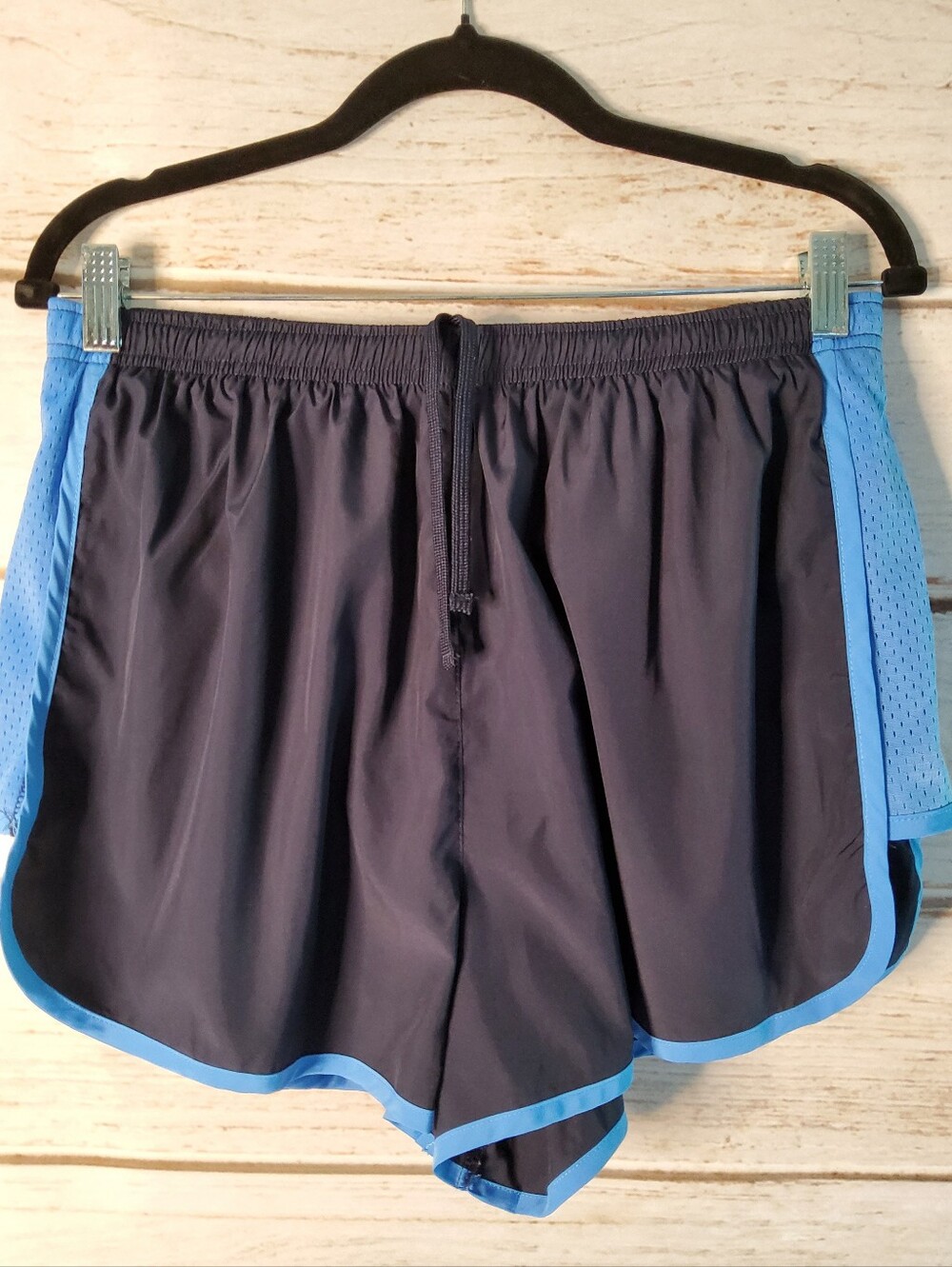 Vintage Navy Athletic Shorts with Light Blue Trim